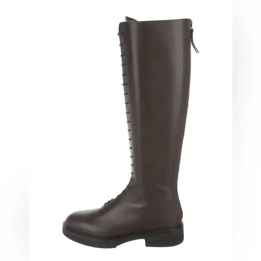 KHAITE LEATHER Lace up riding boots in brown - Picture 3 of 14